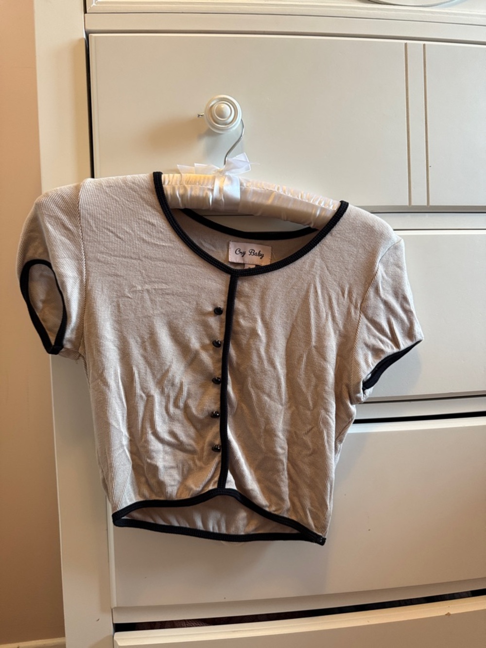 Cozy Baby Black-Trim White Cropped Button-Up Top